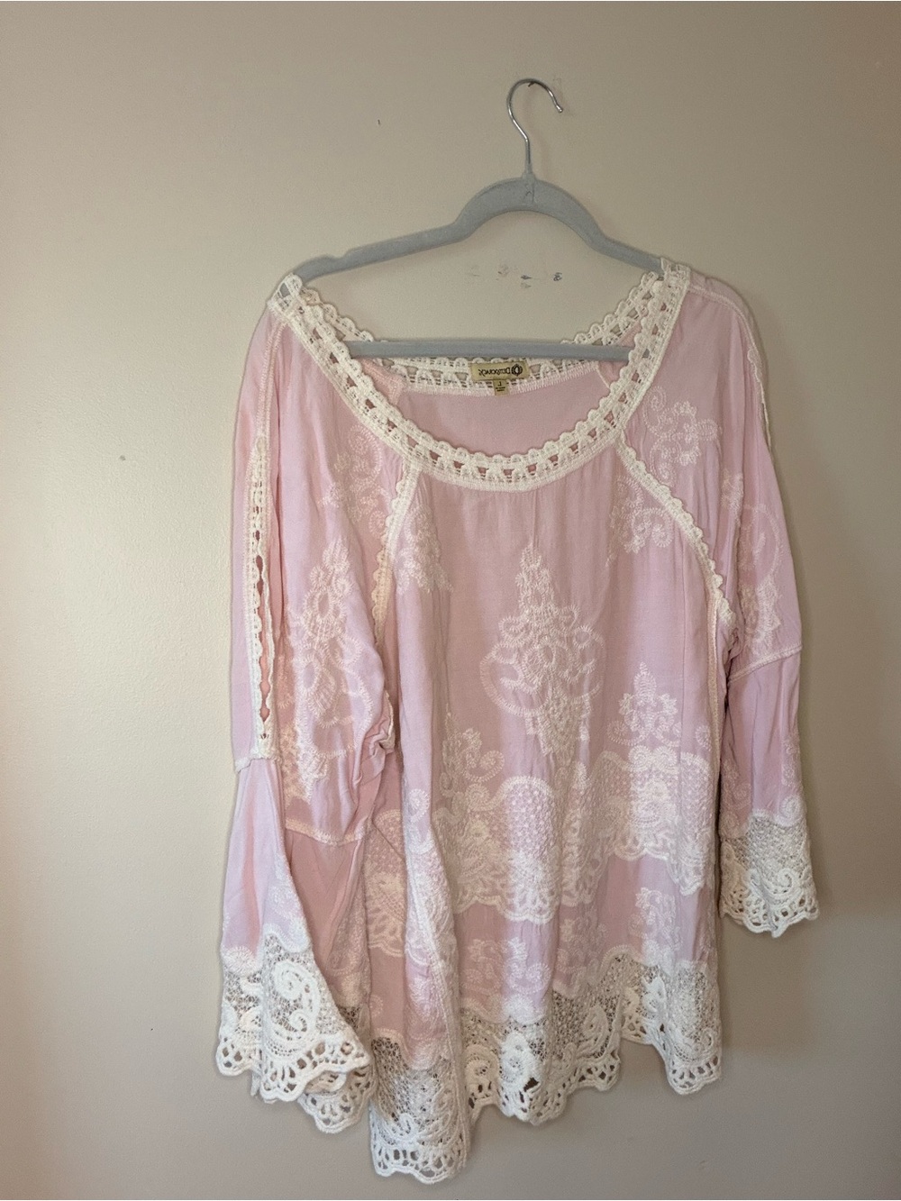Democracy Pale Pink Crochet-Trim Tunic